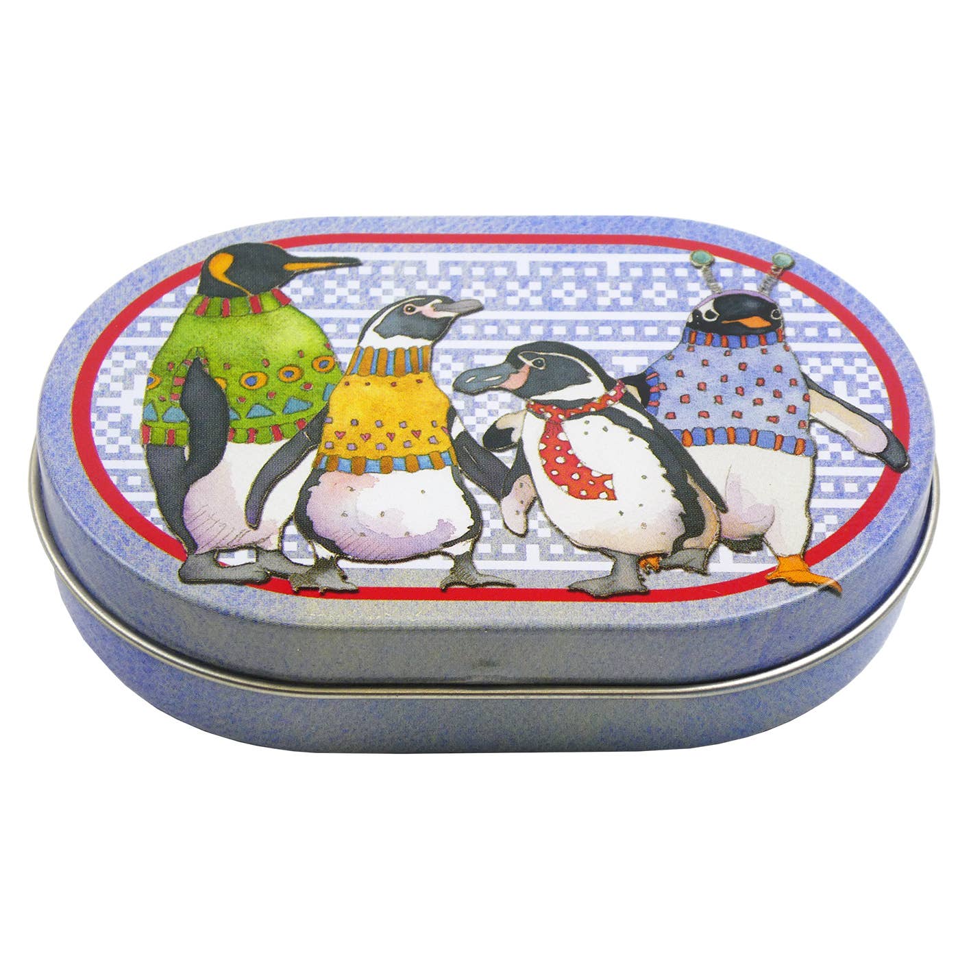 Emma Ball - Penguins In Pullovers- Mini Hinged Oval Tin