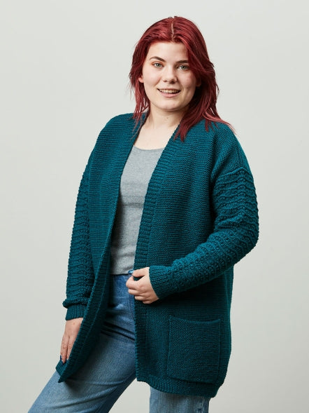 Bendigo Woollen Mills PT 8608 -Garter Stitch Coat with Feather and Fan Sleeves - Knitting Pattern