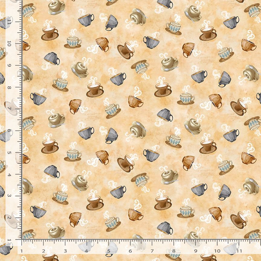 Timeless Treasures Fabric - Tossed Small Coffee Cups - Coffee-CD3424