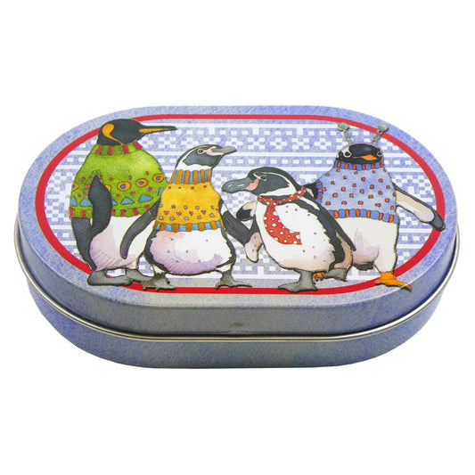 Emma Ball - Penguins In Pullovers- Mini Hinged Oval Tin