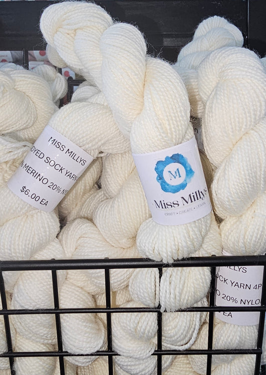 Sock Yarn Undyed 4ply 20gm