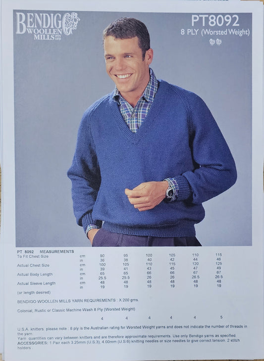 PT 8092 - Men's V-Neck Jumper - Knitting Pattern