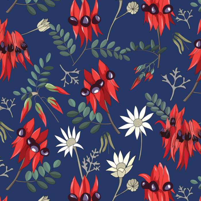 KKFabrics - Aussie Allovers - Sturt Desert Peas - Blue #40254