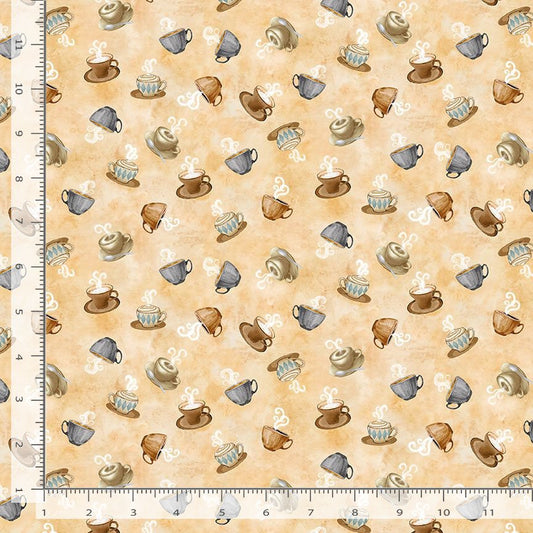Timeless Treasures Fabric - Tossed Small Coffee Cups - Coffee-CD3424