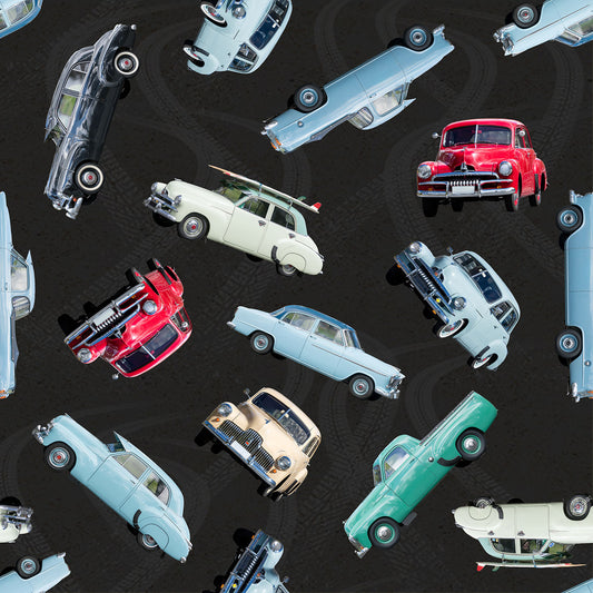 KKFabrics - Classic Wheels - Cars Charcoal - #4091D