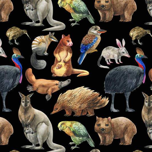 KKFabrics - Aussie Allover - Australian Animals- Black - #4018D
