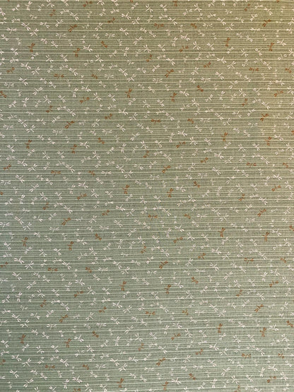 Sevenberry - Double Sided Cotton Shantung - Green Dragon Fly/Brown