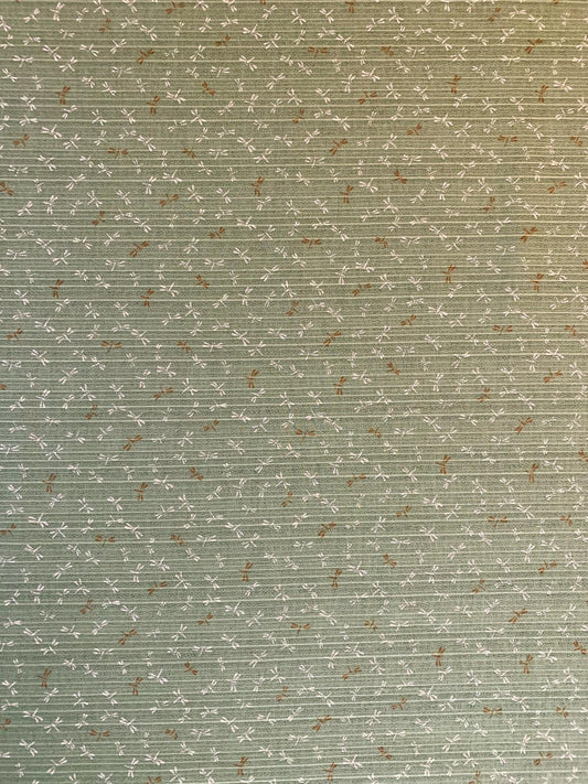 Sevenberry - Double Sided Cotton Shantung - Green Dragon Fly/Brown