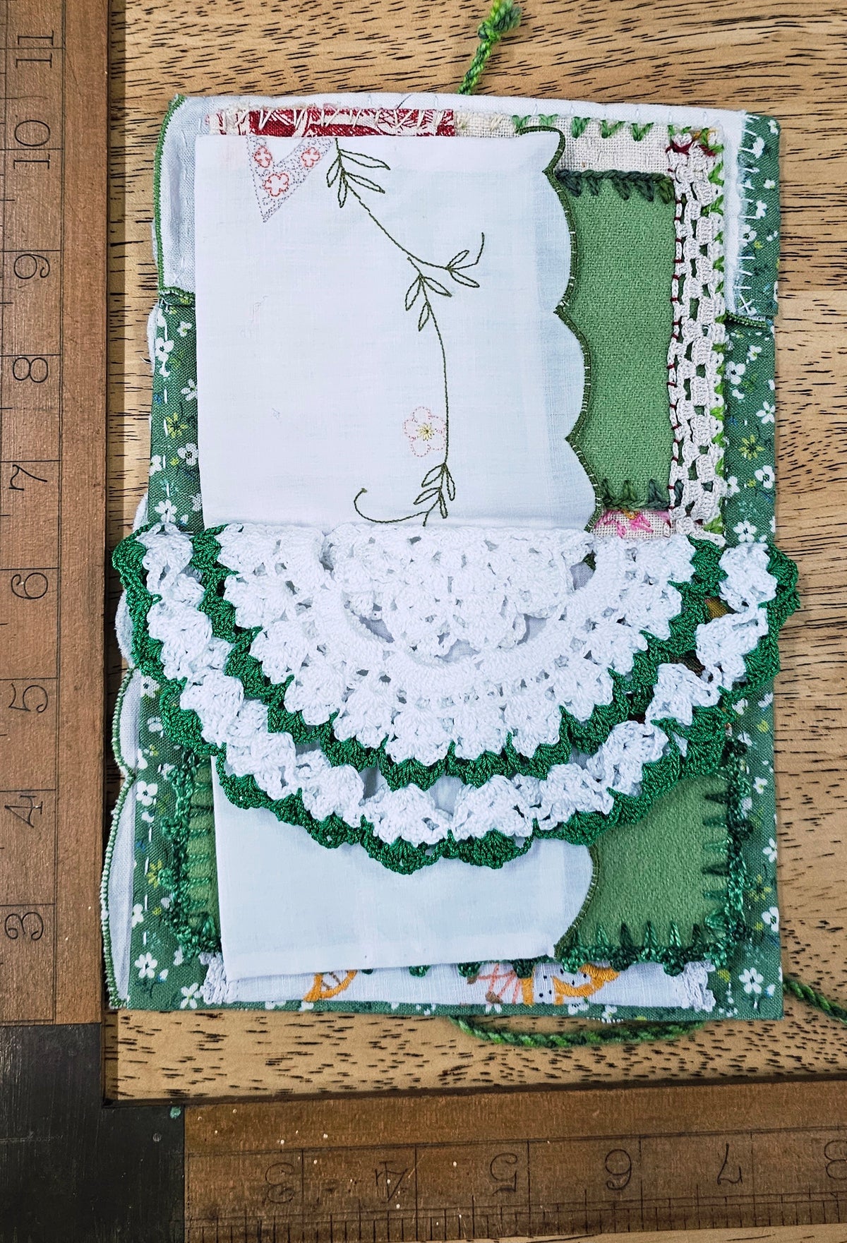 Hand stitched Needle Book Delicate Green